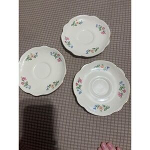 Homer Laughlin Georgian Eggshell Floral Saucers Set of 3 Vintage Gold Trim 6in